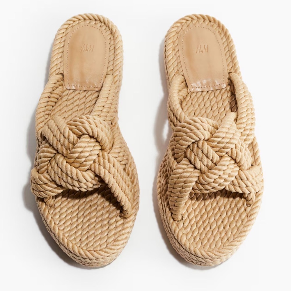 H&M Cream Braided Rope Slide Sandals